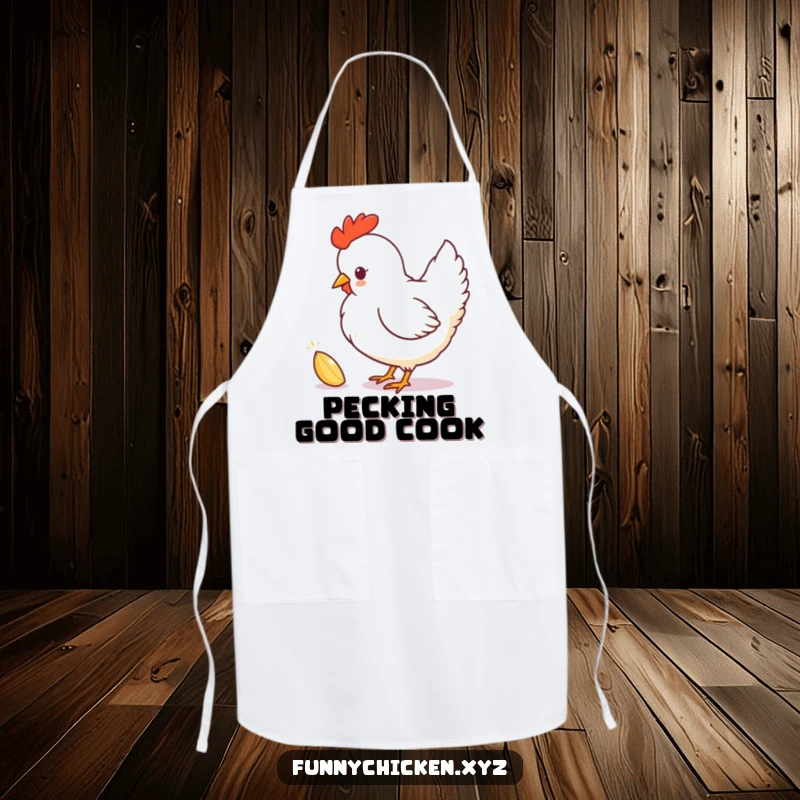 Funny chicken silhouette apron, playfully pecking at a sparkling seed, for a humorous and stylish kitchen experience.