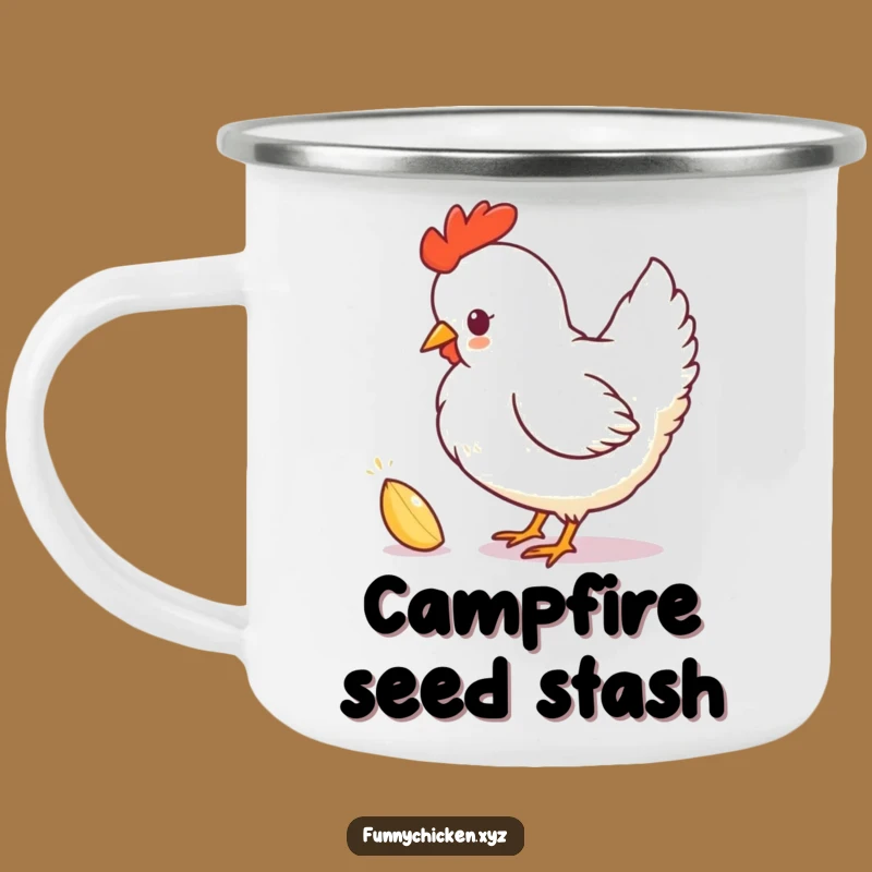 Funny Chicken Silhouette Enamel Mug, Playful Pecking Seed Campfire Companion, Humorous Gift