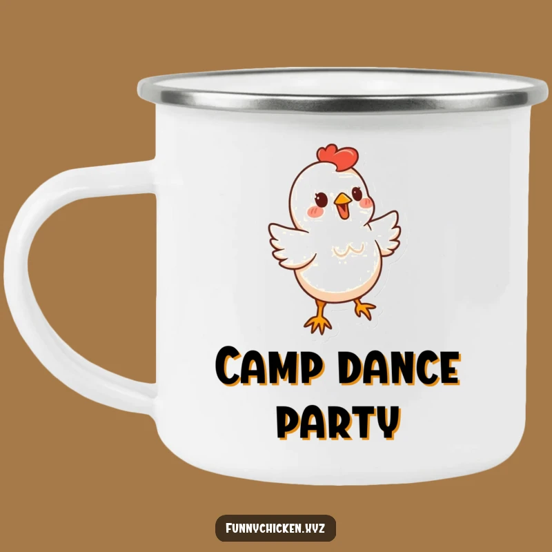 Funny Dancing Chicken Enamel Mug, Stylized Bouncy Camp Companion, Humorous Fun Gift