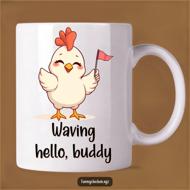 Funny Winking Chicken Flag Mug, Cheerful Greeting, Perfect Party Gift