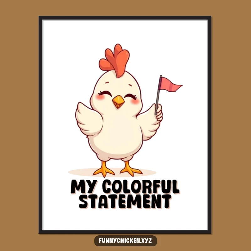 Funny Winking Chicken Flag Digital Art, Hilarious Cheerful Printable, Comical Gift