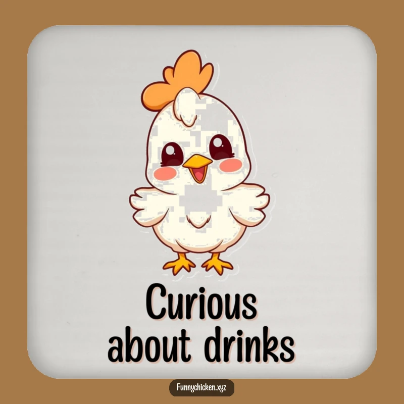 Funny Curious Chicken Coaster Set, Joyful Head Cocked Protection, Humorous Table Accessory