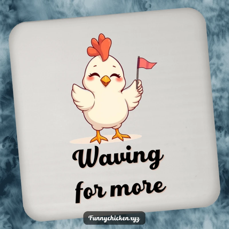 Funny drink coasters showcasing a winking chicken waving a small, colorful flag, adding humor to drink service.