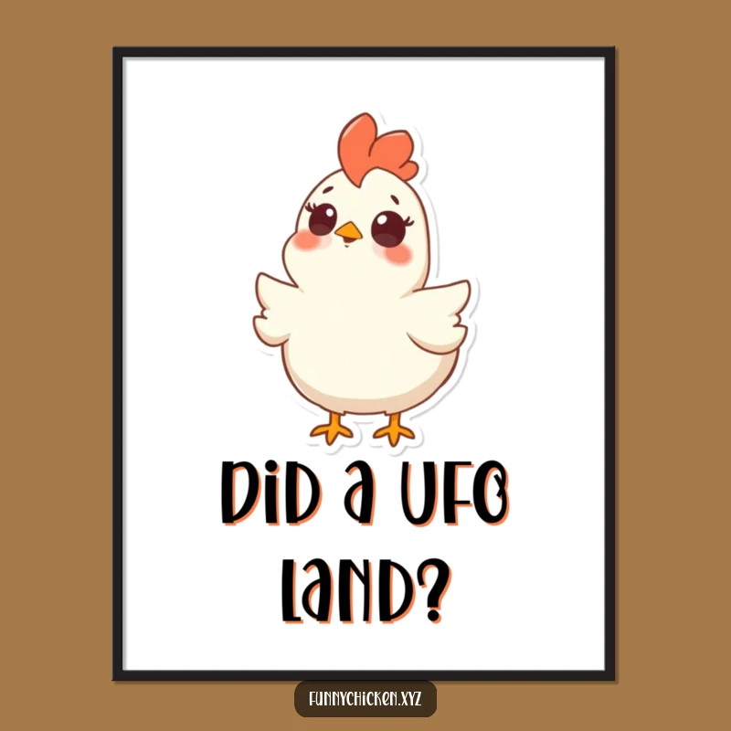Funny Surprised Chicken Poster, Upward Gaze Art, Hilarious Decor Gift