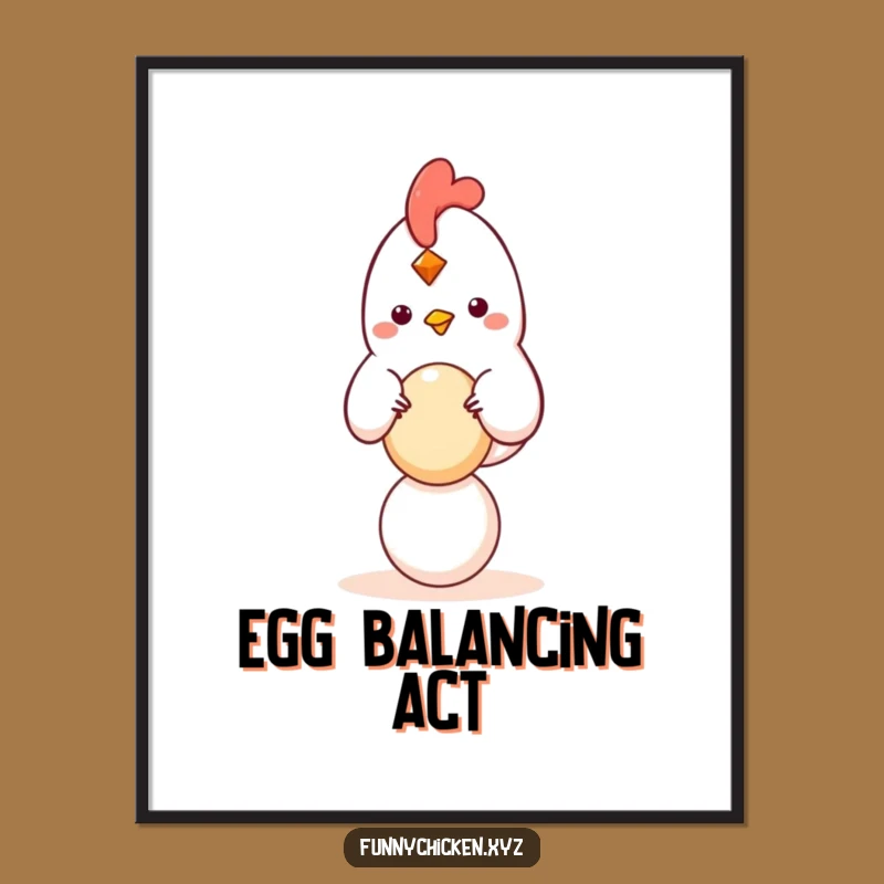 Funny Balancing Chicken Poster, Delicate Art & Humorous Gift