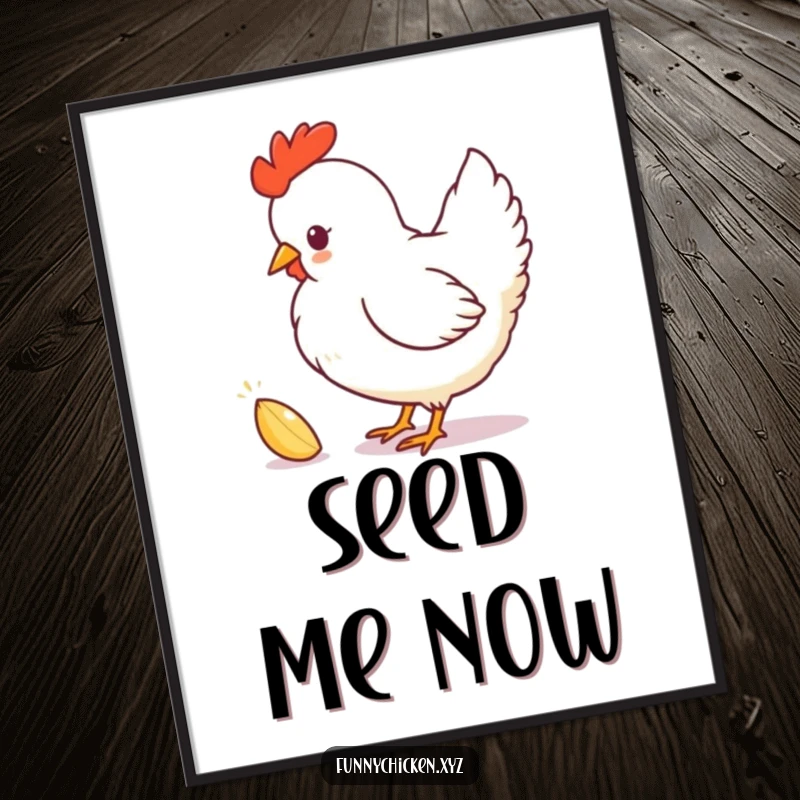 Funny chicken silhouette art poster, depicting a playful chicken pecking at a sparkling seed, ideal for humorous wall decor.