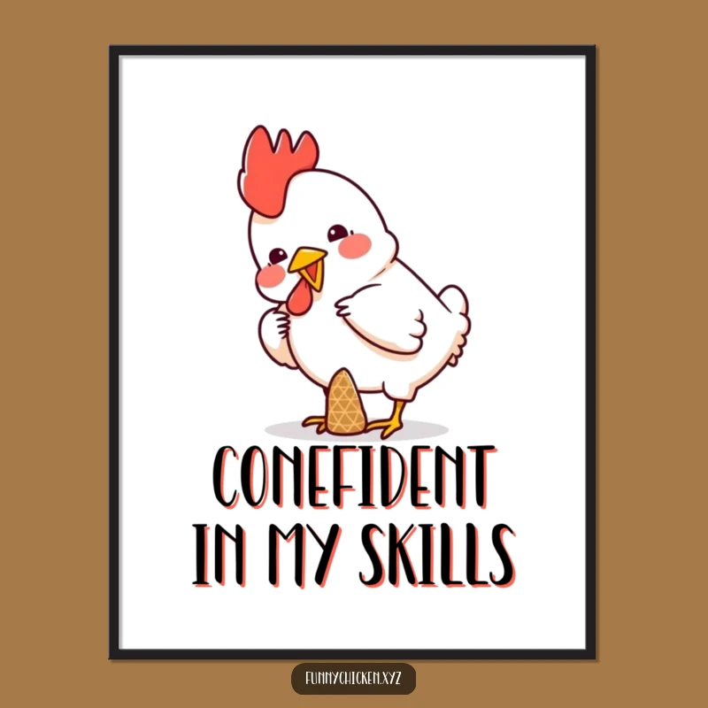 Free Printable Wall Art: Funny Chicken Cone Balance, Humorous Downloadable Decor