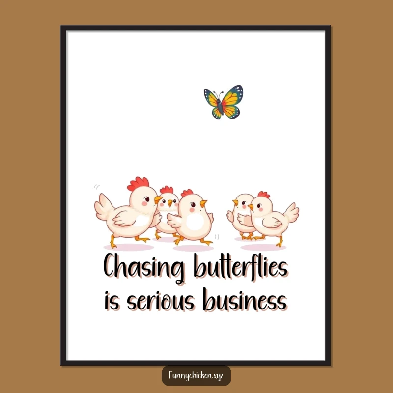 Free Printable Kawaii Chicken Wall Art - Butterfly Chase Playfulness Downloadable Art