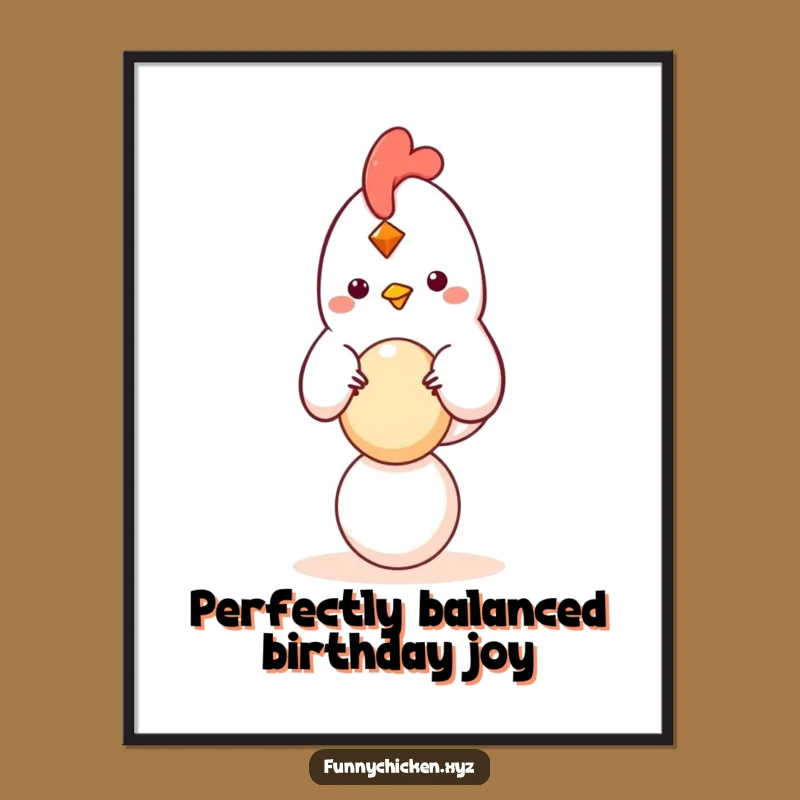 Free Printable Egg Balancing Kawaii Chicken Wall Art - Funny Downloadable Decor