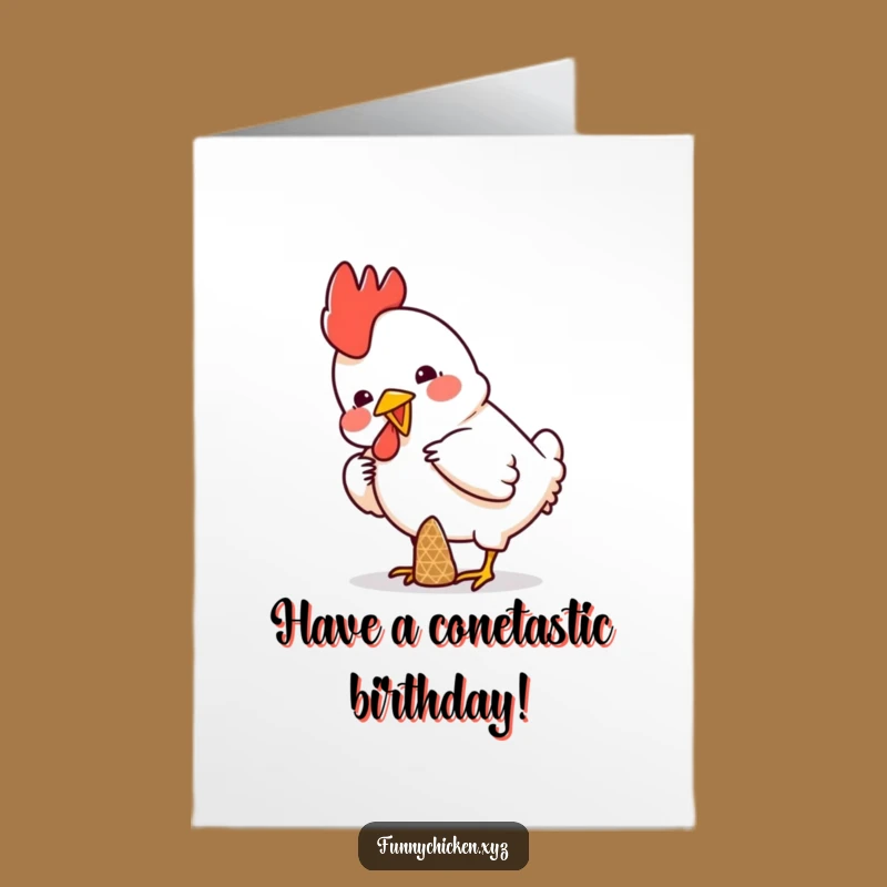 Free Printable Birthday Card: Funny Cone-Balancing Chicken, Downloadable Hilarious Greeting