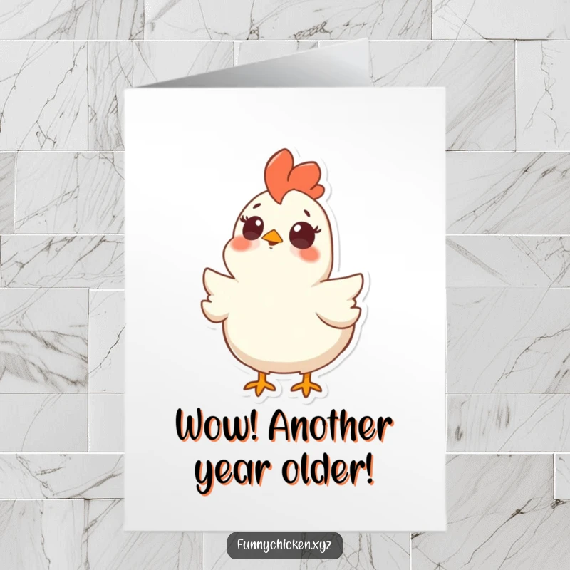 Funny Free Printable Birthday Card: A chicken with wide eyes, looking upwards in utter surprise.