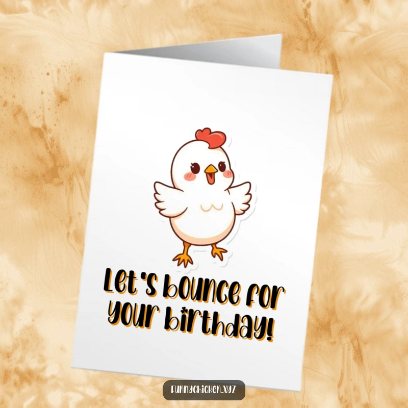 Funny Free Printable Chicken Birthday Card featuring a stylized chicken shape doing a little bouncy dance, a festive digital download.