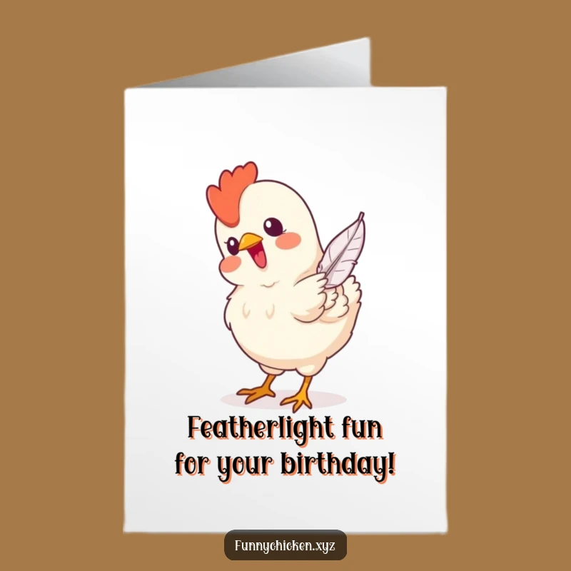 Free Printable Funny Birthday Card: Chicken Pecking Feather, Downloadable Joyful Greeting