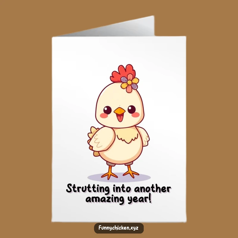 Free Printable Kawaii Chicken Birthday Card - Strutting Flower Fun Downloadable Gift