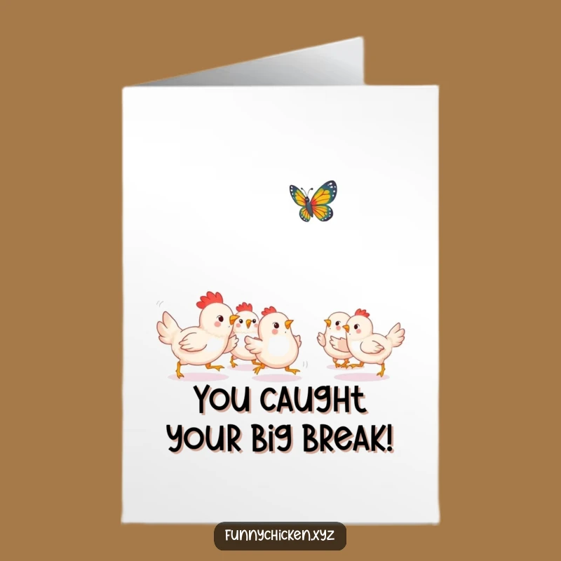 Free Printable Kawaii Chicken Congrats Card - Butterfly Chase Triumph Downloadable Gift