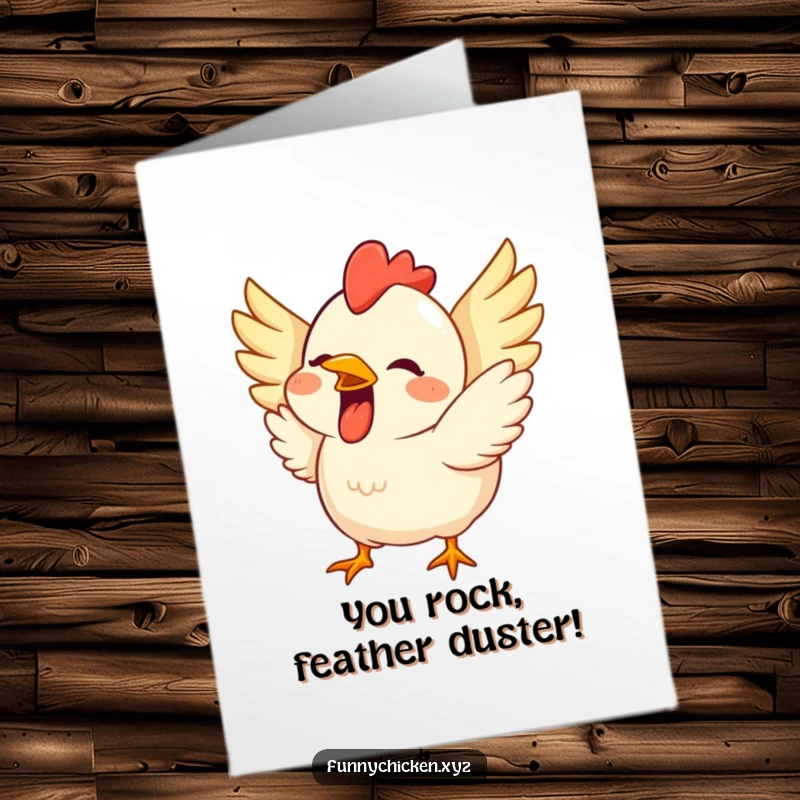 Funny Free Printable Congratulations Card: a happy chicken grinning and flapping its wings with excitement. Downloadable celebration.