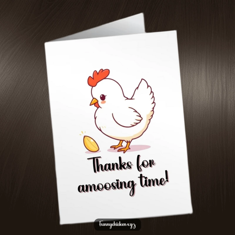 Funny Free Printable Chicken Thank You Card with a silhouette pecking a seed, a humorous touch for gratitude.