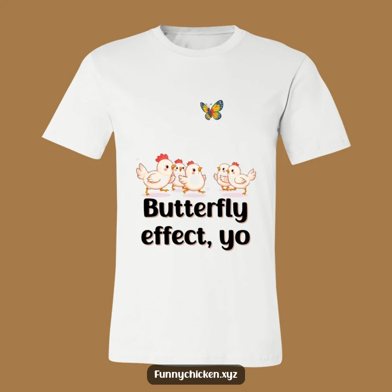 Funny Kawaii Chicken Butterfly T-Shirt - Playful Chase Design